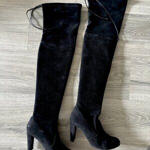 Black Suede Stuart Weitzman Over-the-Knee Boots and Dust Bag